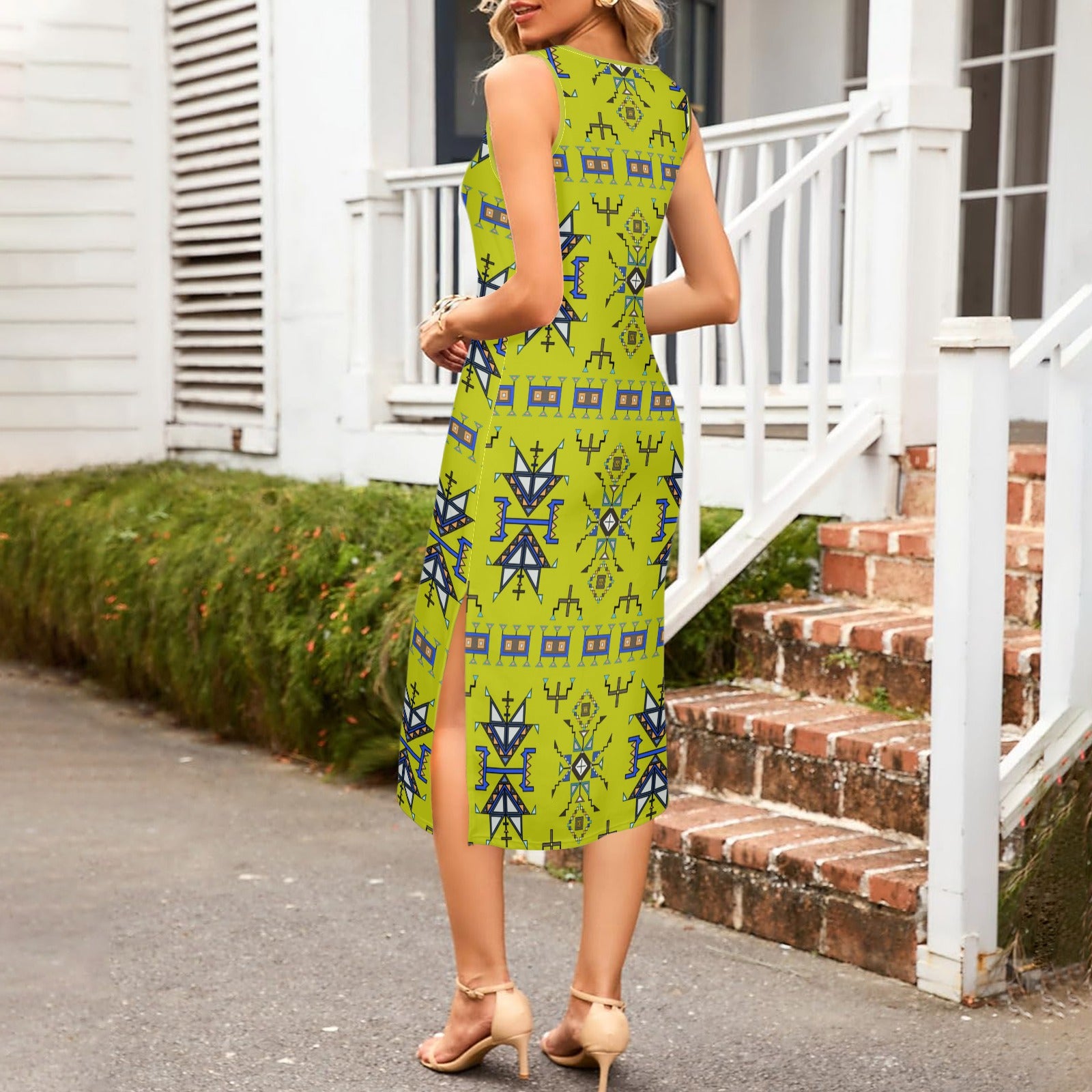 Eagle Strike Lime Phaedra Sleeveless Open Fork Long Dress