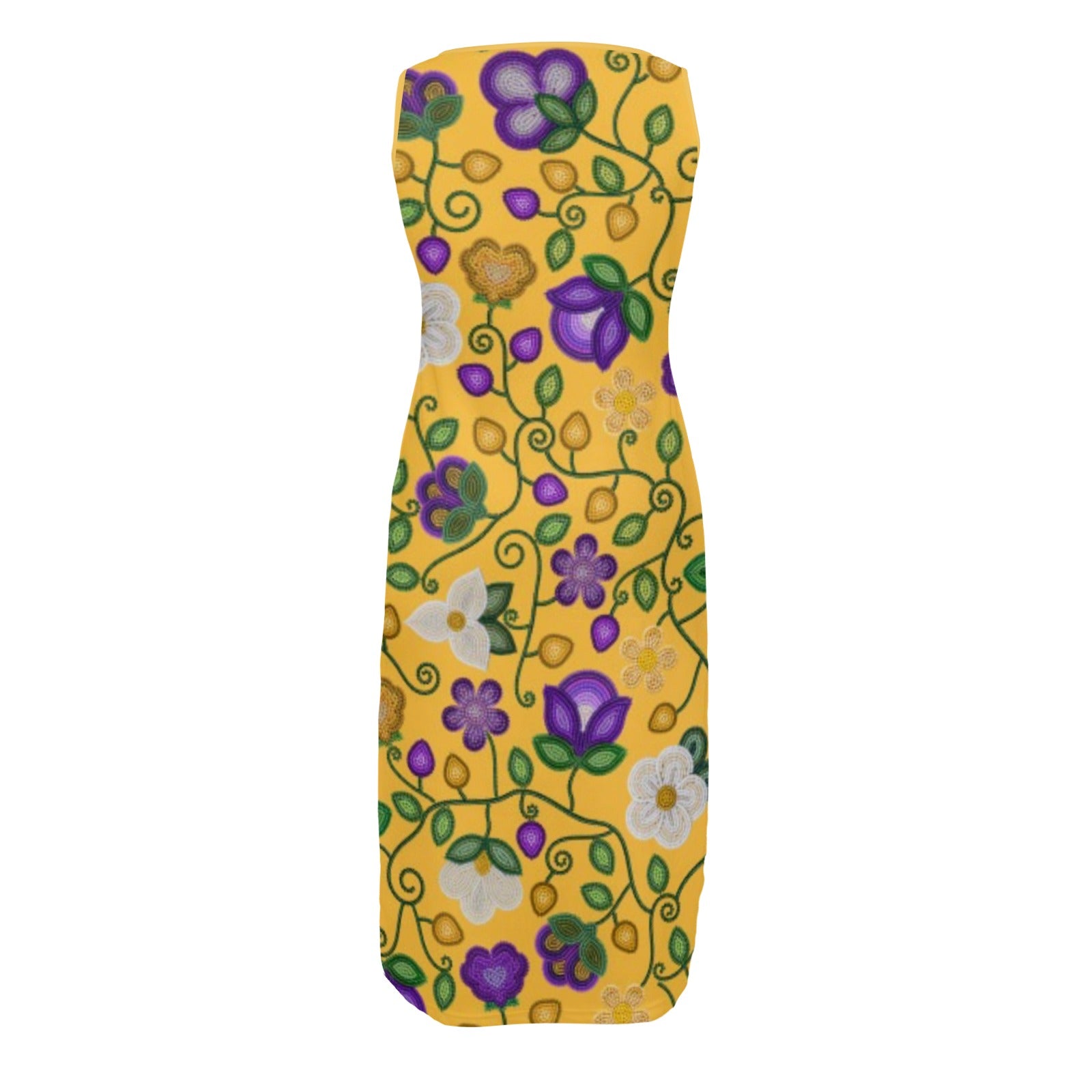 Midnight Moss Bloom Yellow Phaedra Sleeveless Open Fork Long Dress