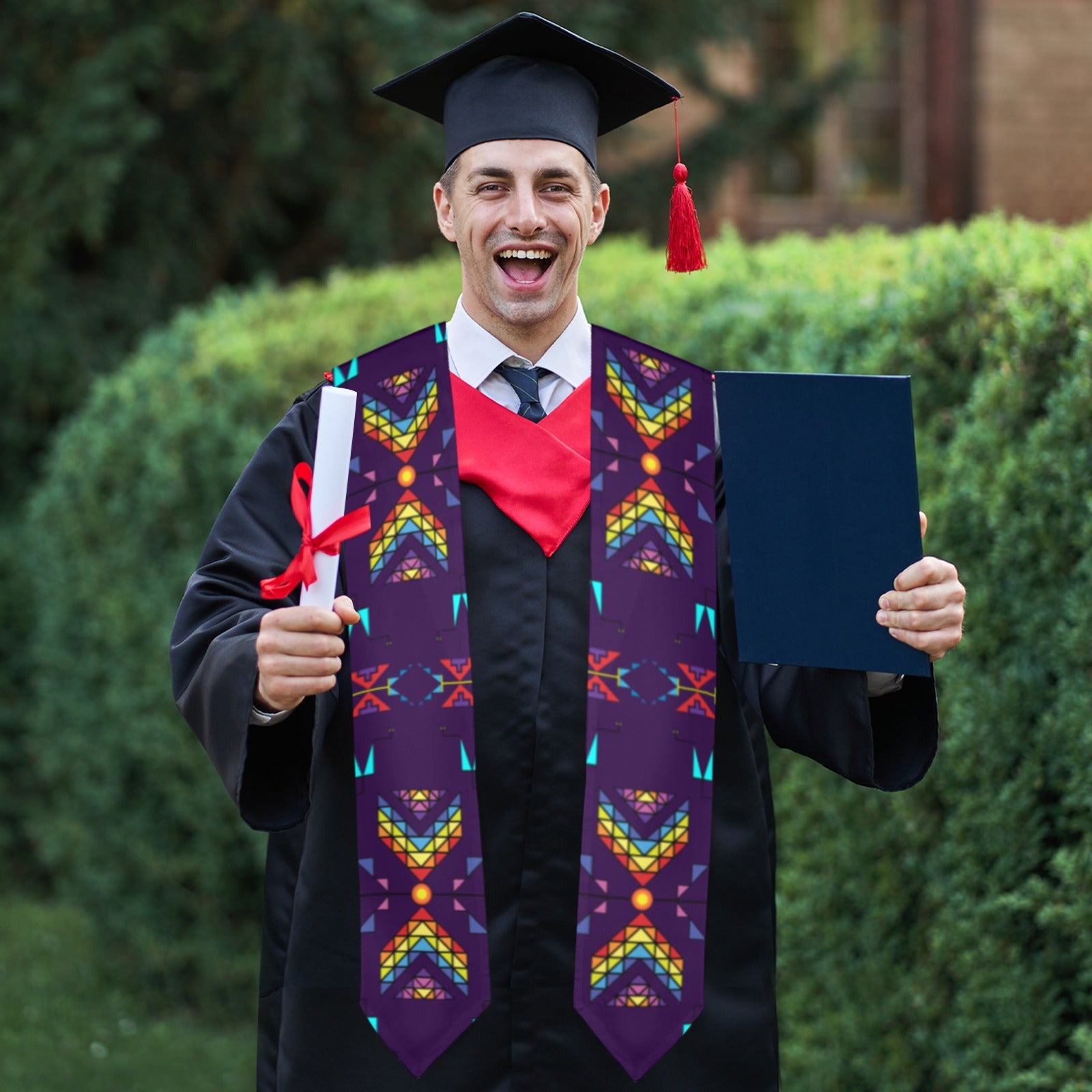 Rainy Chief Rainbow Dark Purple Graduation Stole