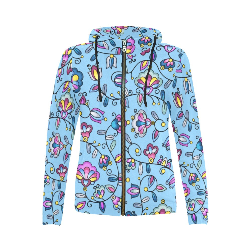 Autumn Bundle Blessing Blue Full Zip Hoodie for Women