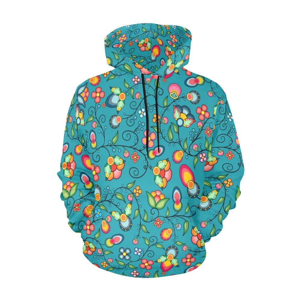 Floral Bounty Teal Hoodie for Men (USA Size)