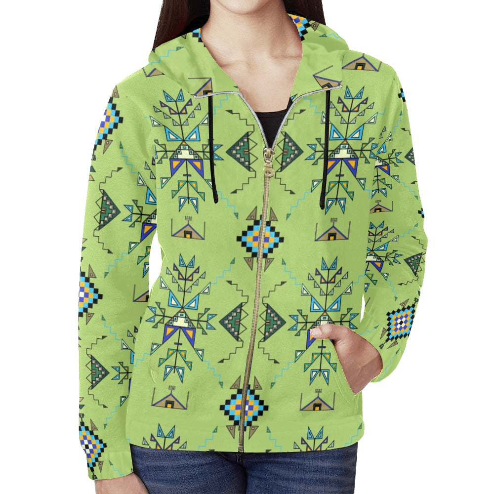 Bear Shield Green Full Zip Hoodie for Women