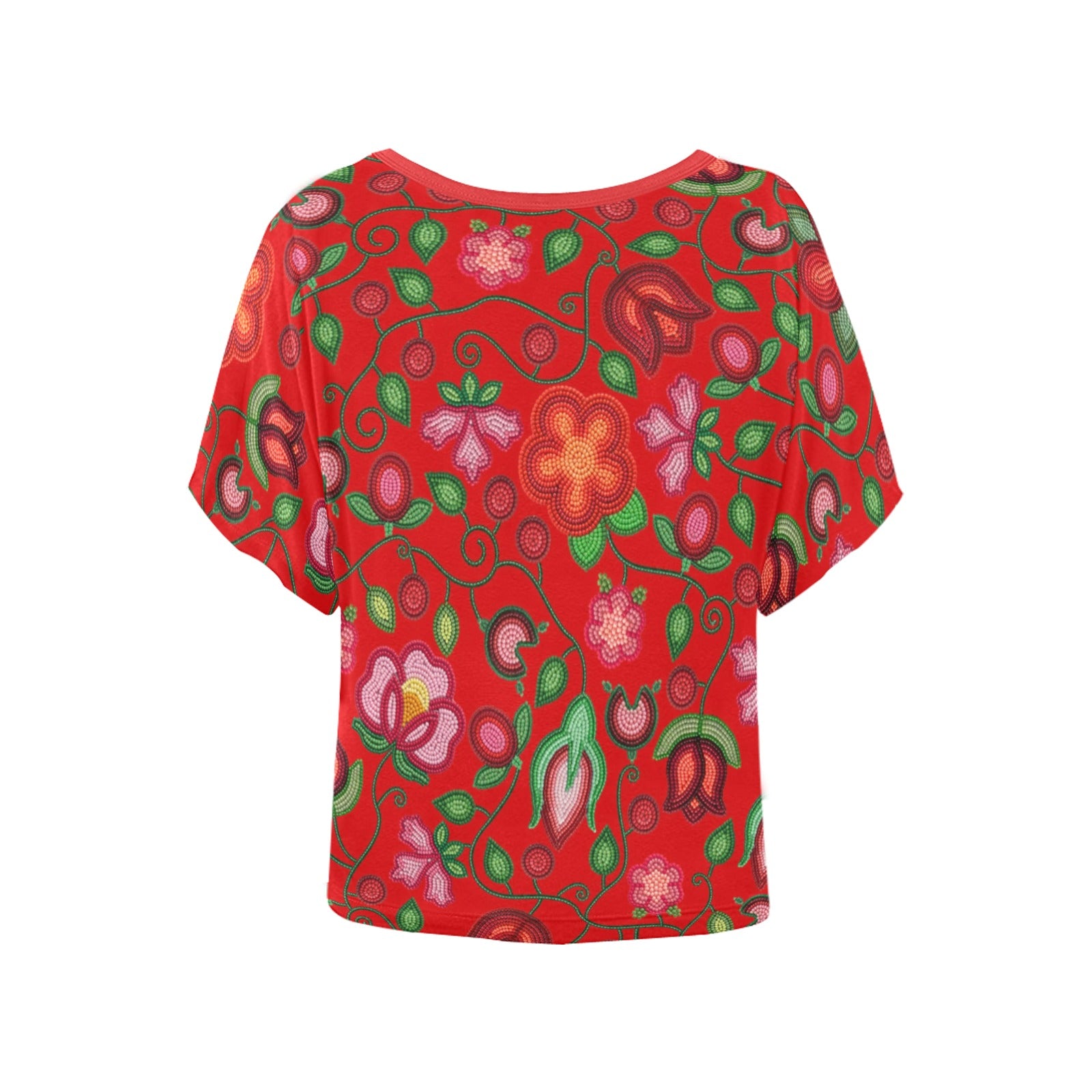 Rose Reverie Red Women's Batwing-Sleeved Blouse T-shirt