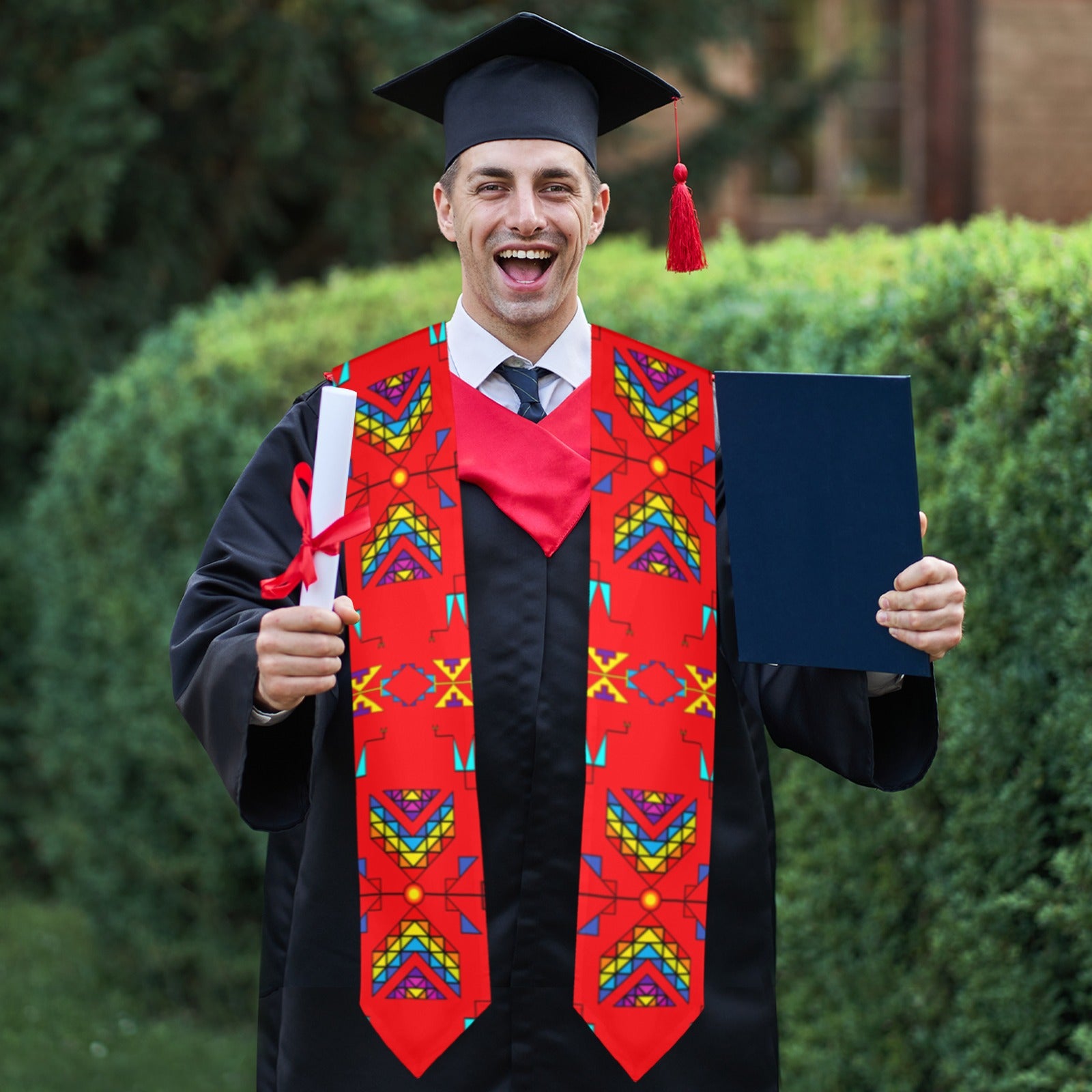 Rainy Chief Rainbow Red Graduation Stole