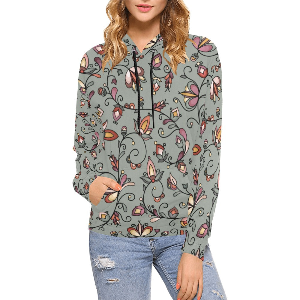 Burnt Sky Petals Green Hoodie for Women (USA Size)