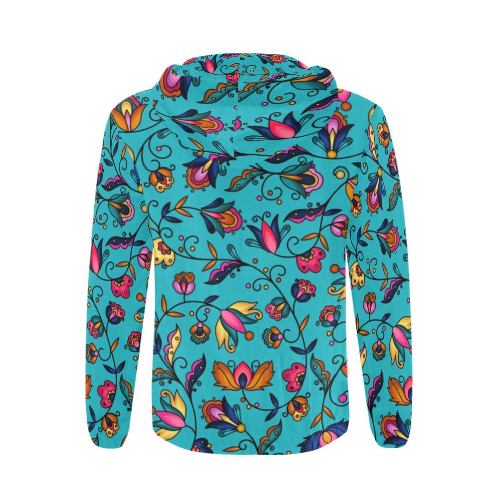 Copper Prairie Petals Turquoise Men's Zipper Hoodie