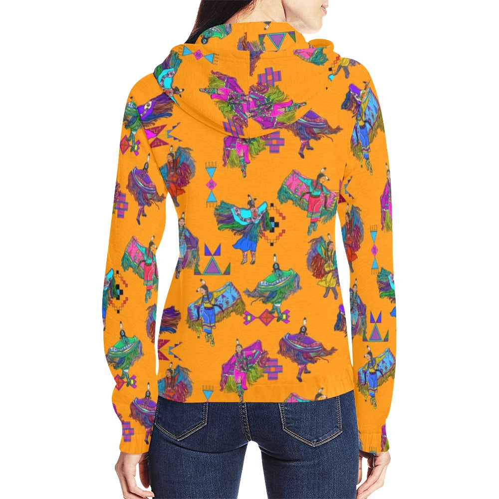 Women's Fancy Dancers Orange Full Zip Hoodie for Women