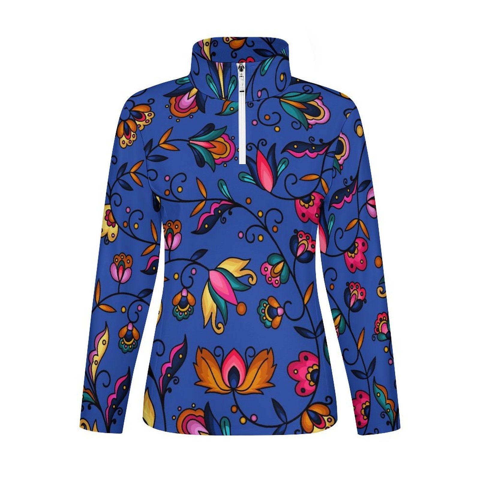 Copper Prairie Petals Blue Long Sleeve Yoga Shirt