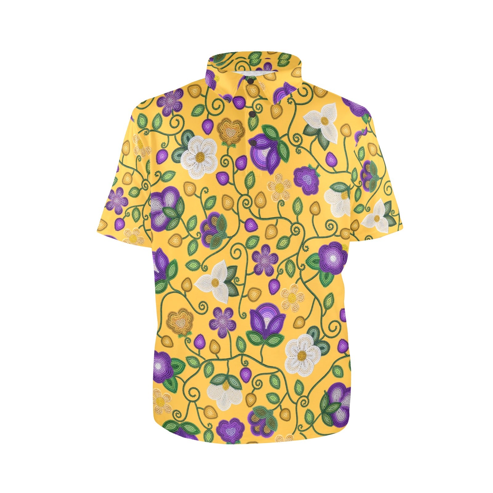 Midnight Moss Bloom Yellow Polo Shirt
