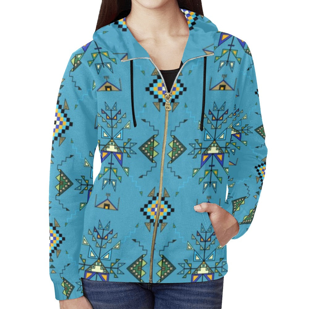 Bear Shield Blue Full Zip Hoodie for Women