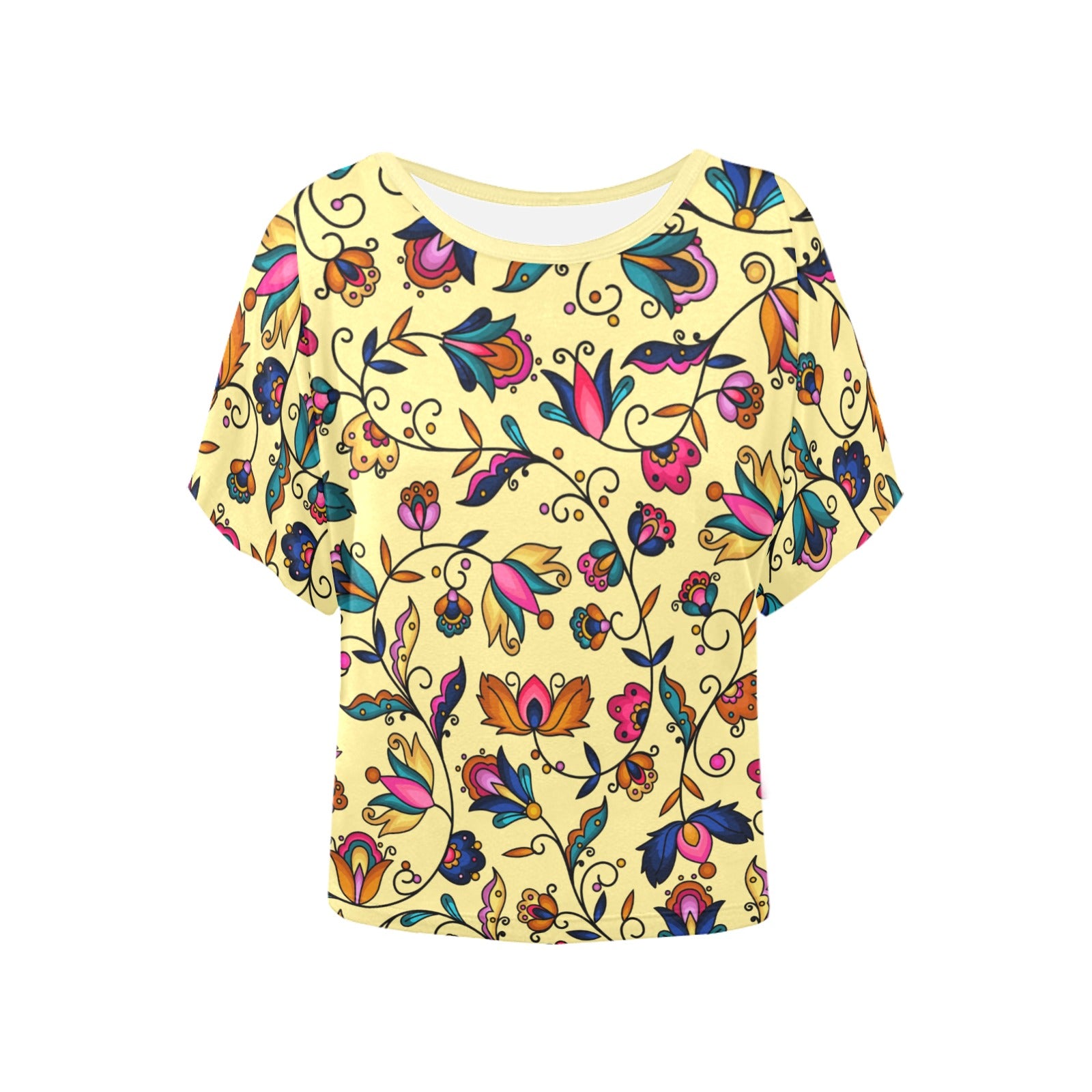 Copper Prairie Petals Yellow Women's Batwing-Sleeved Blouse T shirt