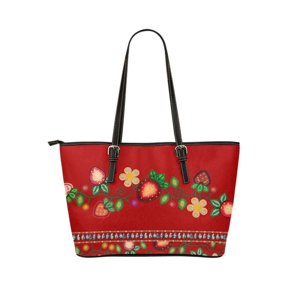 Berry Garden Red Leather Tote Bag/Large