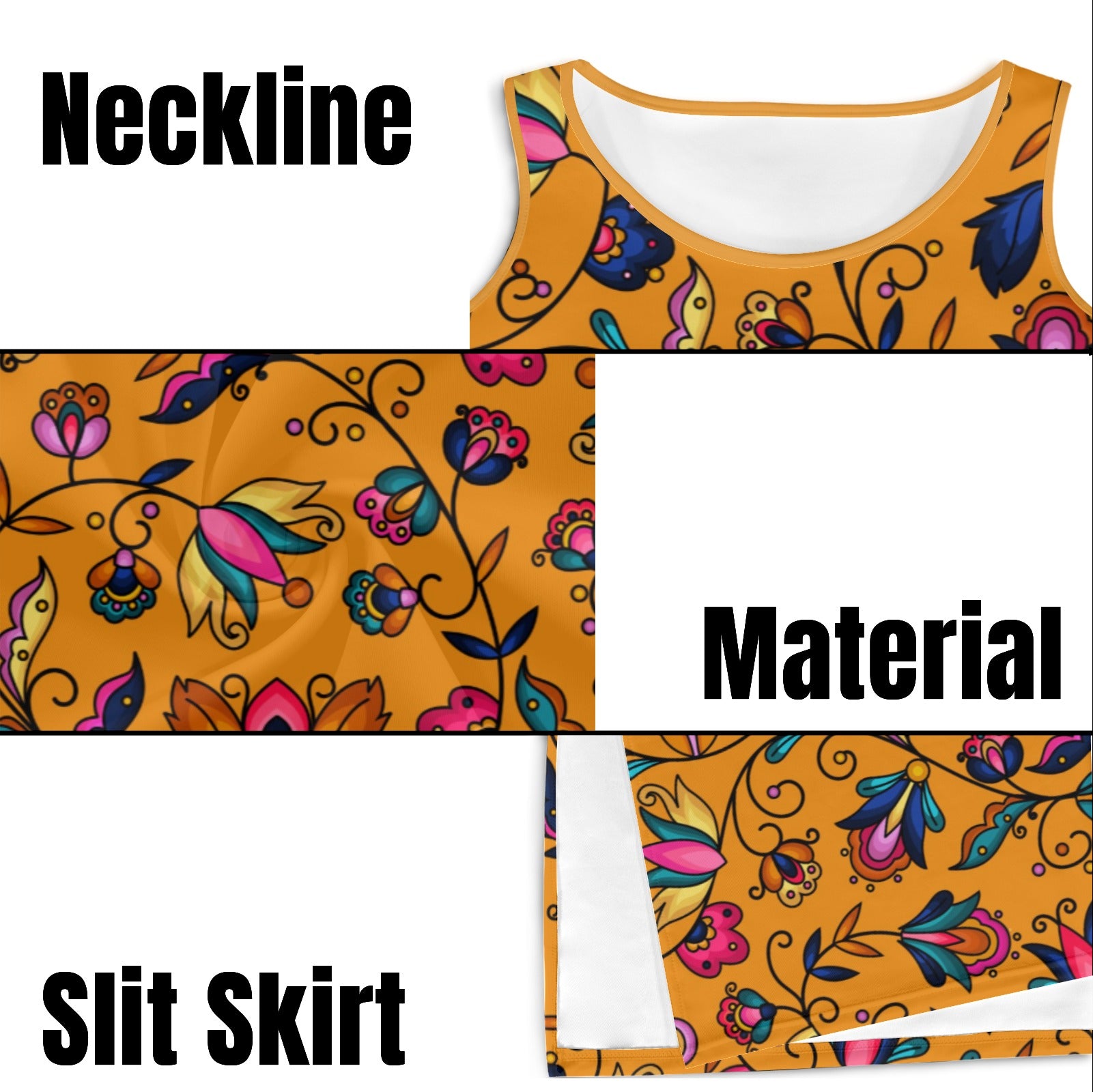 Copper Prairie Petals Orange Phaedra Sleeveless Open Fork Long Dress