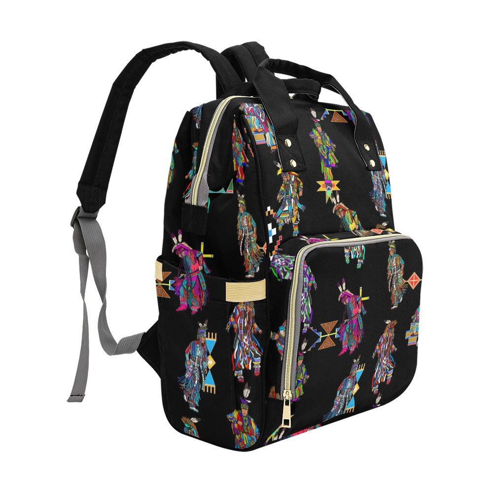 Men's Grass Dancers Black Multi-Function Diaper Backpack/Diaper Bag