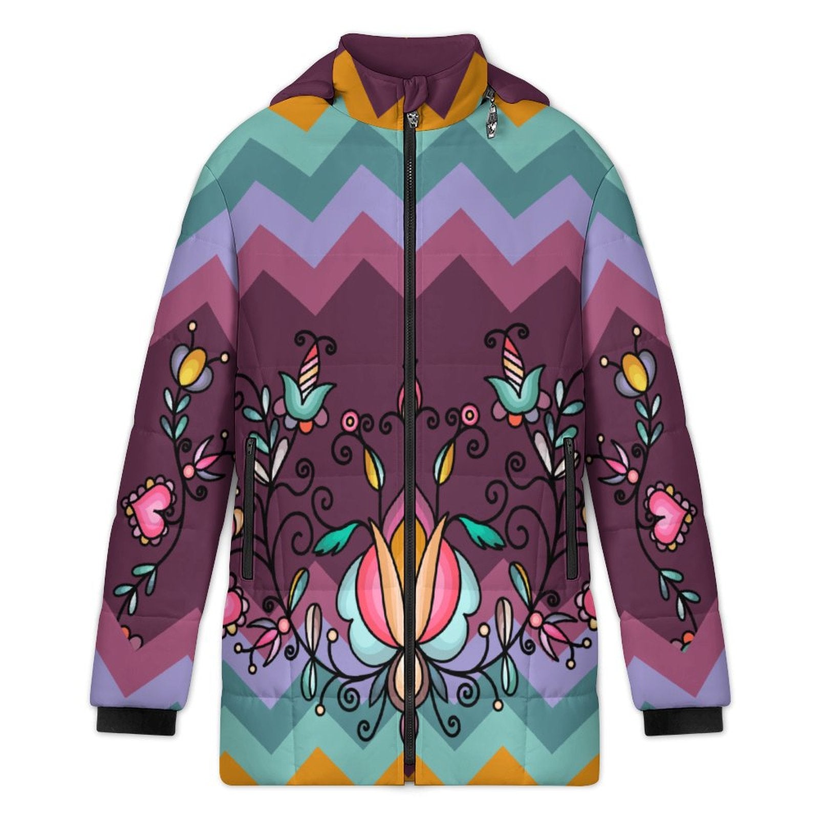 Harvest Hearth Floral Women's Hooded Puffer Coat