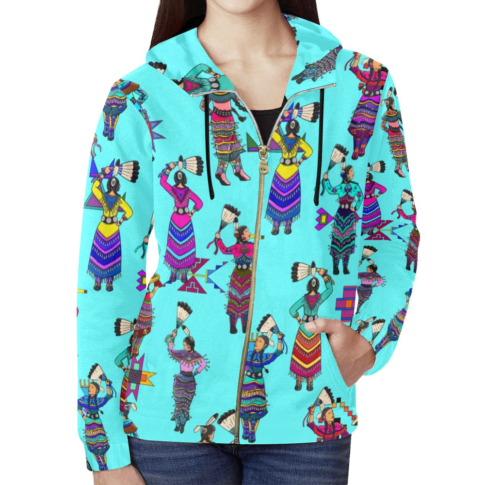 Women's Jingle Dancers Turquoise Full Zip Hoodie for Women