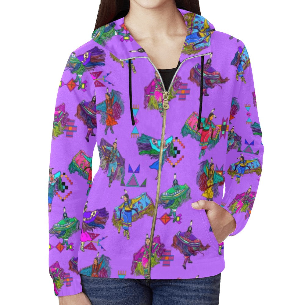 Women's Fancy Dancers Purple Full Zip Hoodie for Women