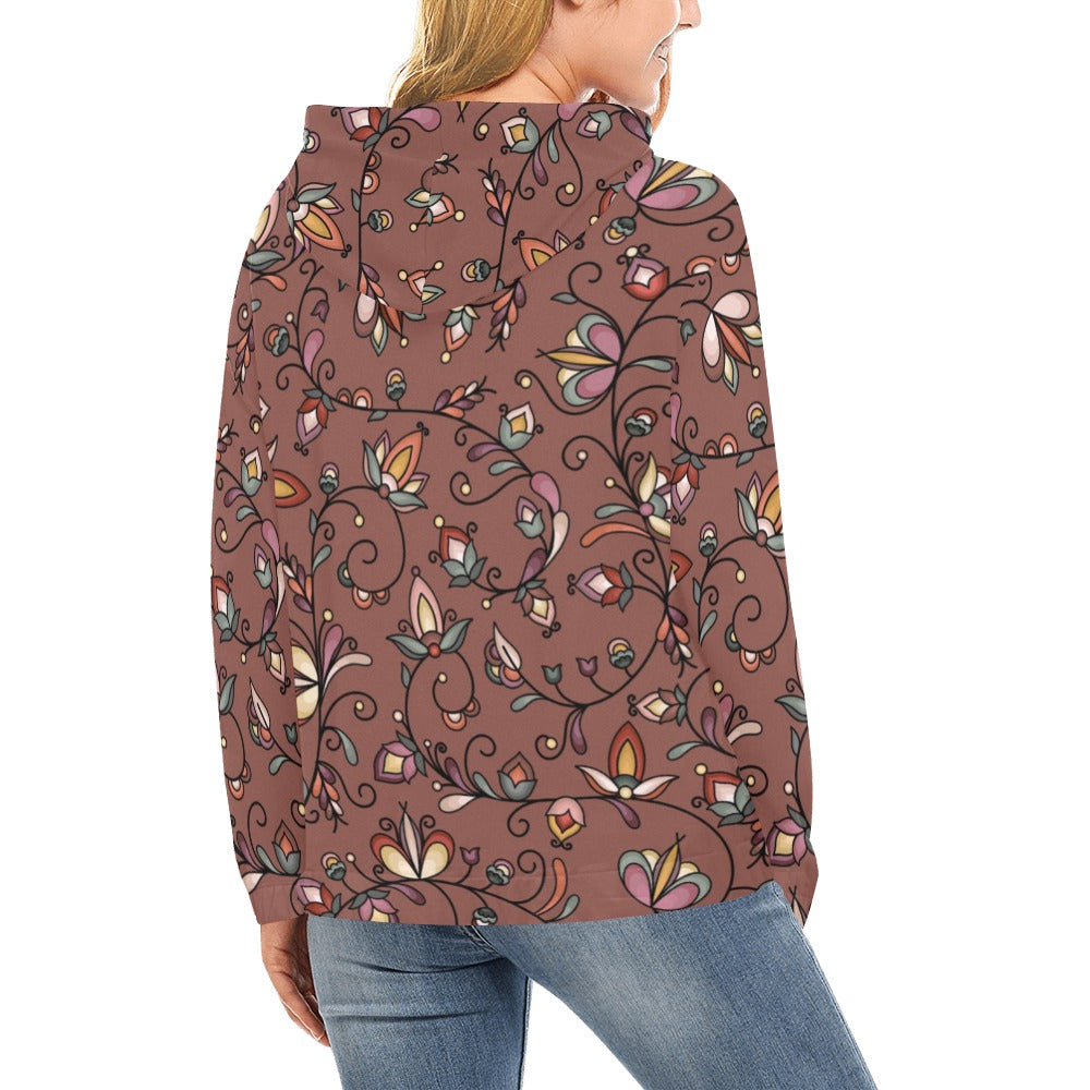 Burnt Sky Petals Brown Hoodie for Women (USA Size)