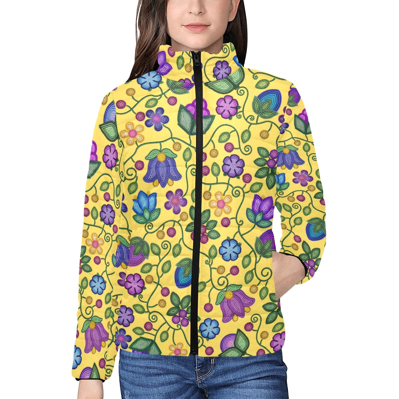 Bloom Uplift Yellow Women's Stand Collar Padded Jacket