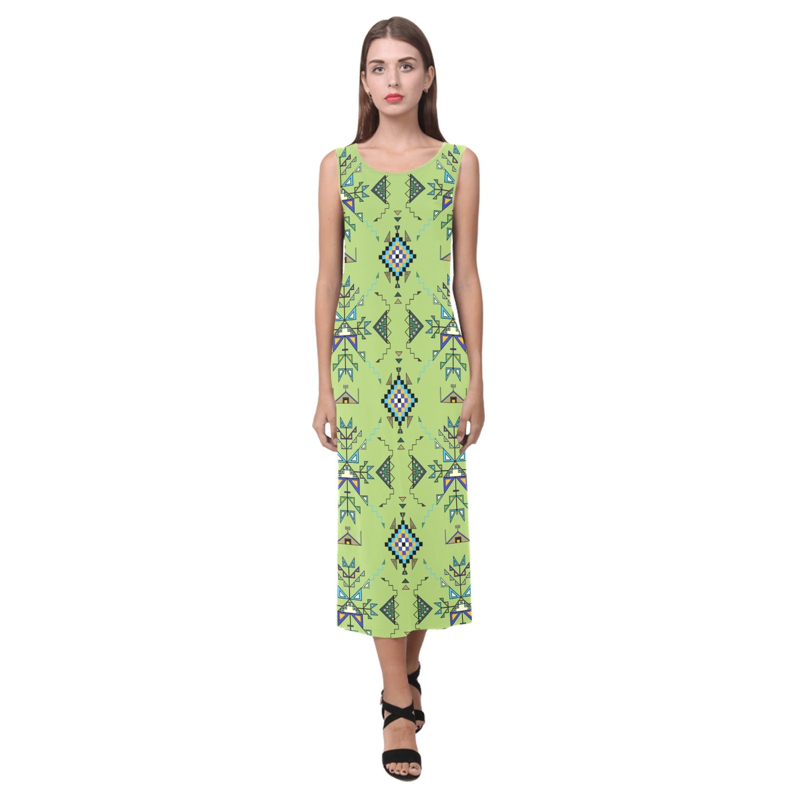 Bear Shield Green Phaedra Sleeveless Open Fork Long Dress