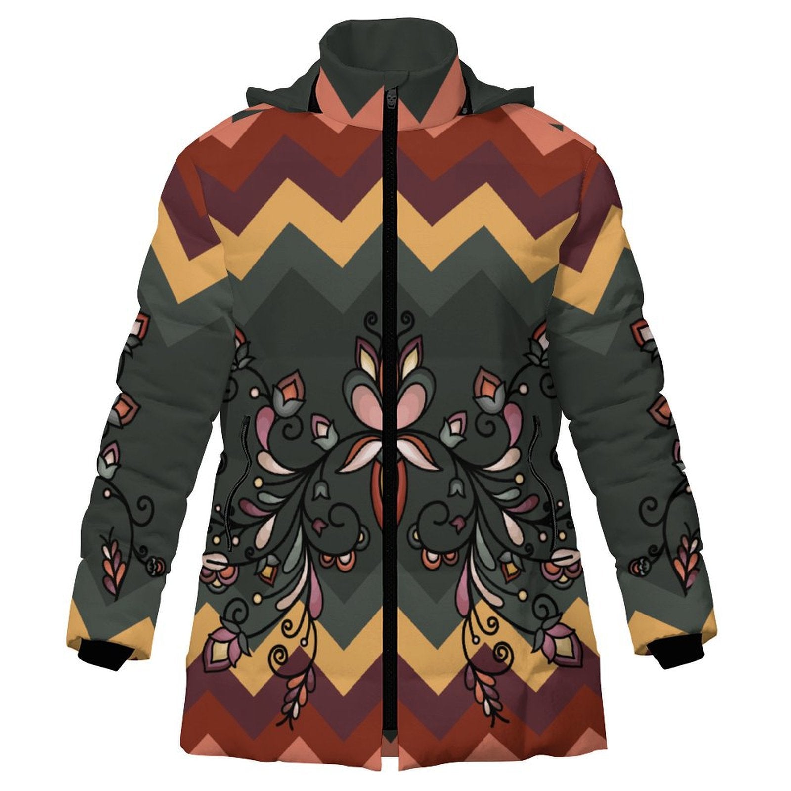 Burnt Sky Petals Women's Hooded Puffer Coat