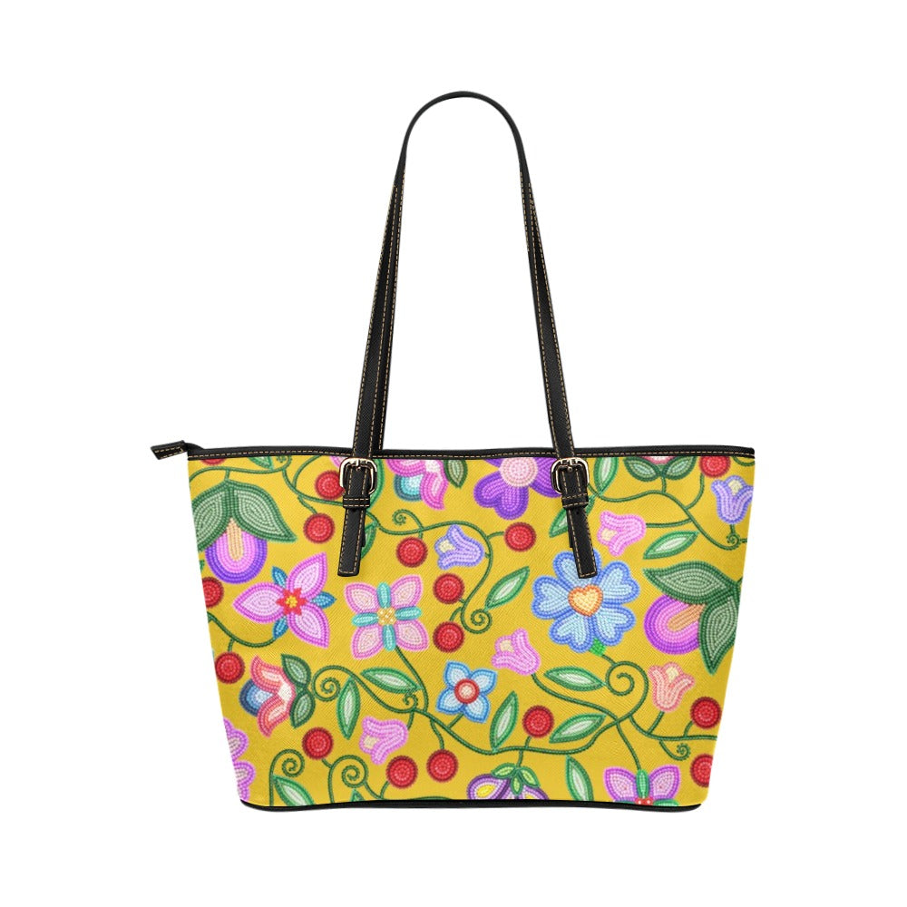 Petal Harmony Ochre Leather Tote Bag/Large