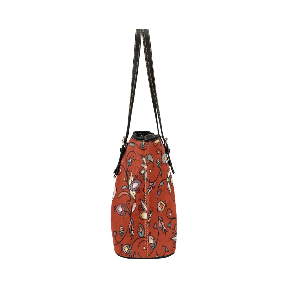 Burnt Sky Petals Red Leather Tote Bag/Large