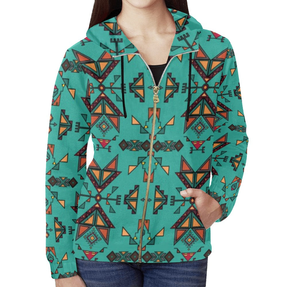 Arrow dawn Turquoise Full Zip Hoodie for Women