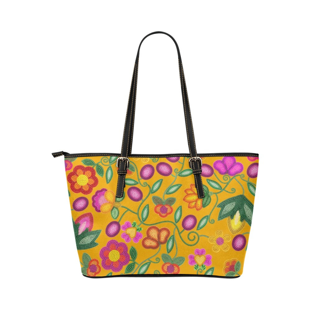 Boreal Bounty Yellow Leather Tote Bag/Large