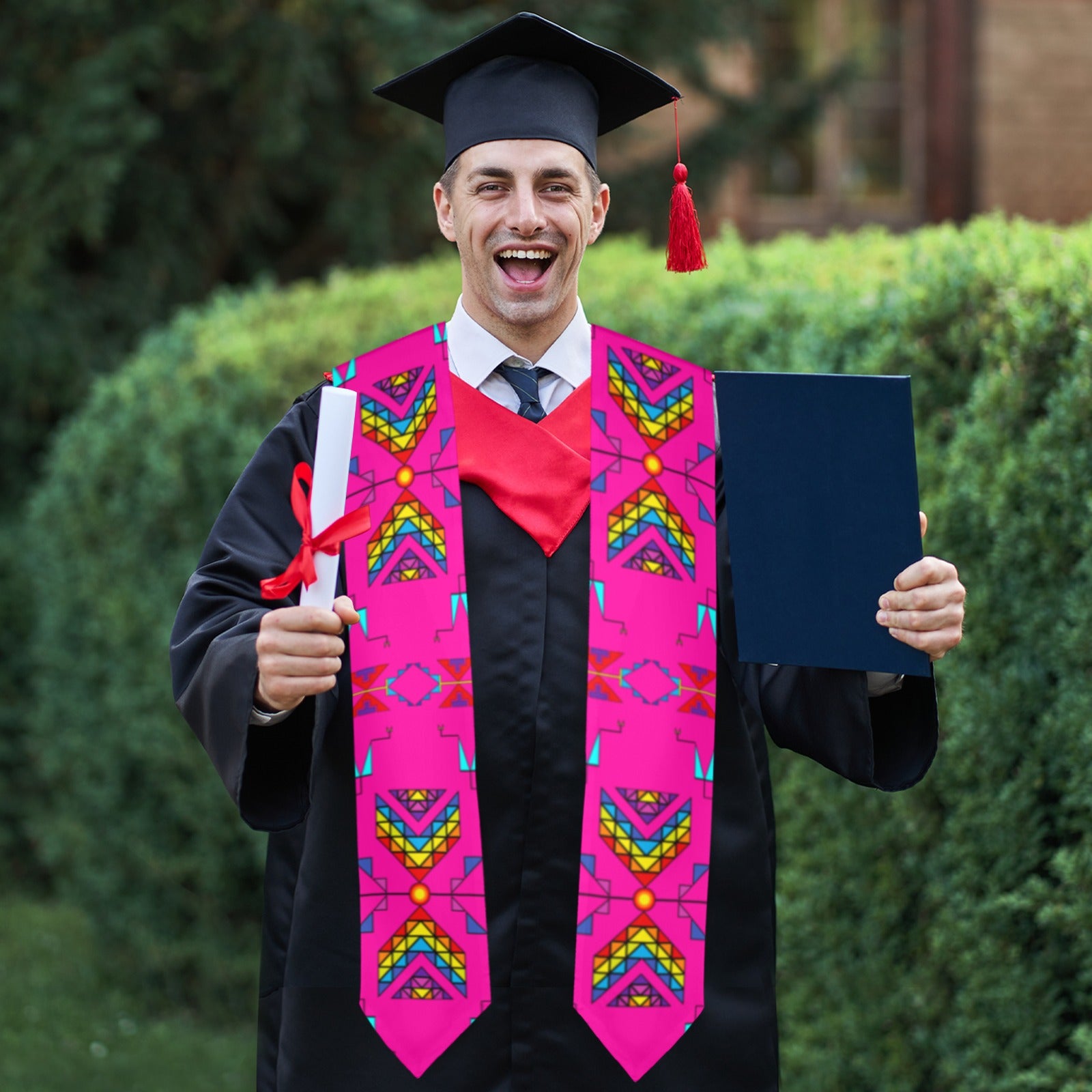 Rainy Chief Rainbow Hot Pink Graduation Stole