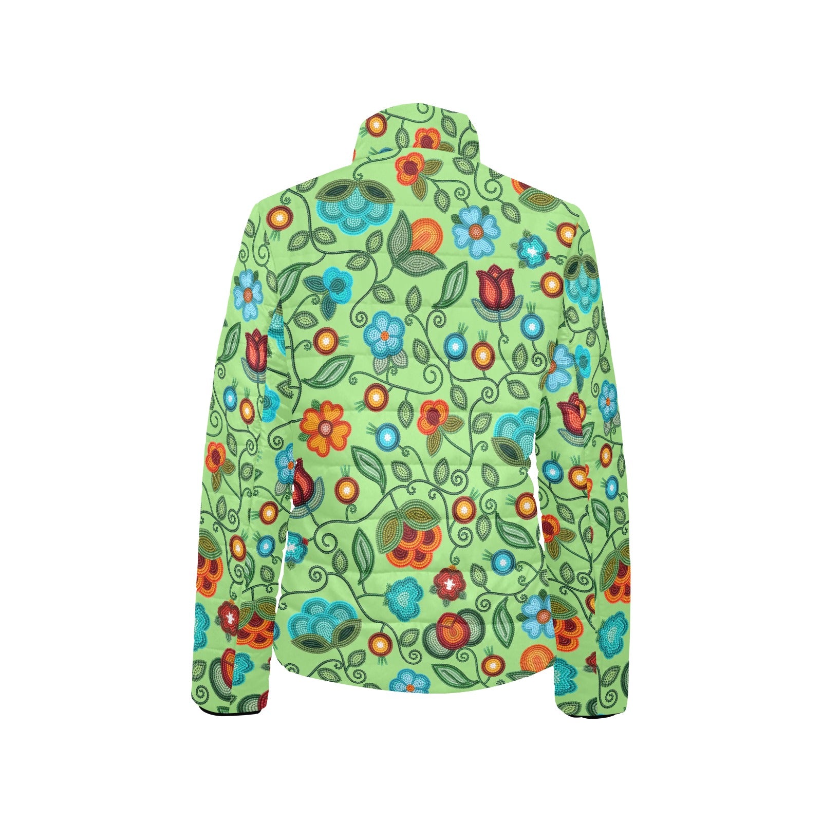 Prairie Fire Petals Sage Women's Stand Collar Padded Jacket