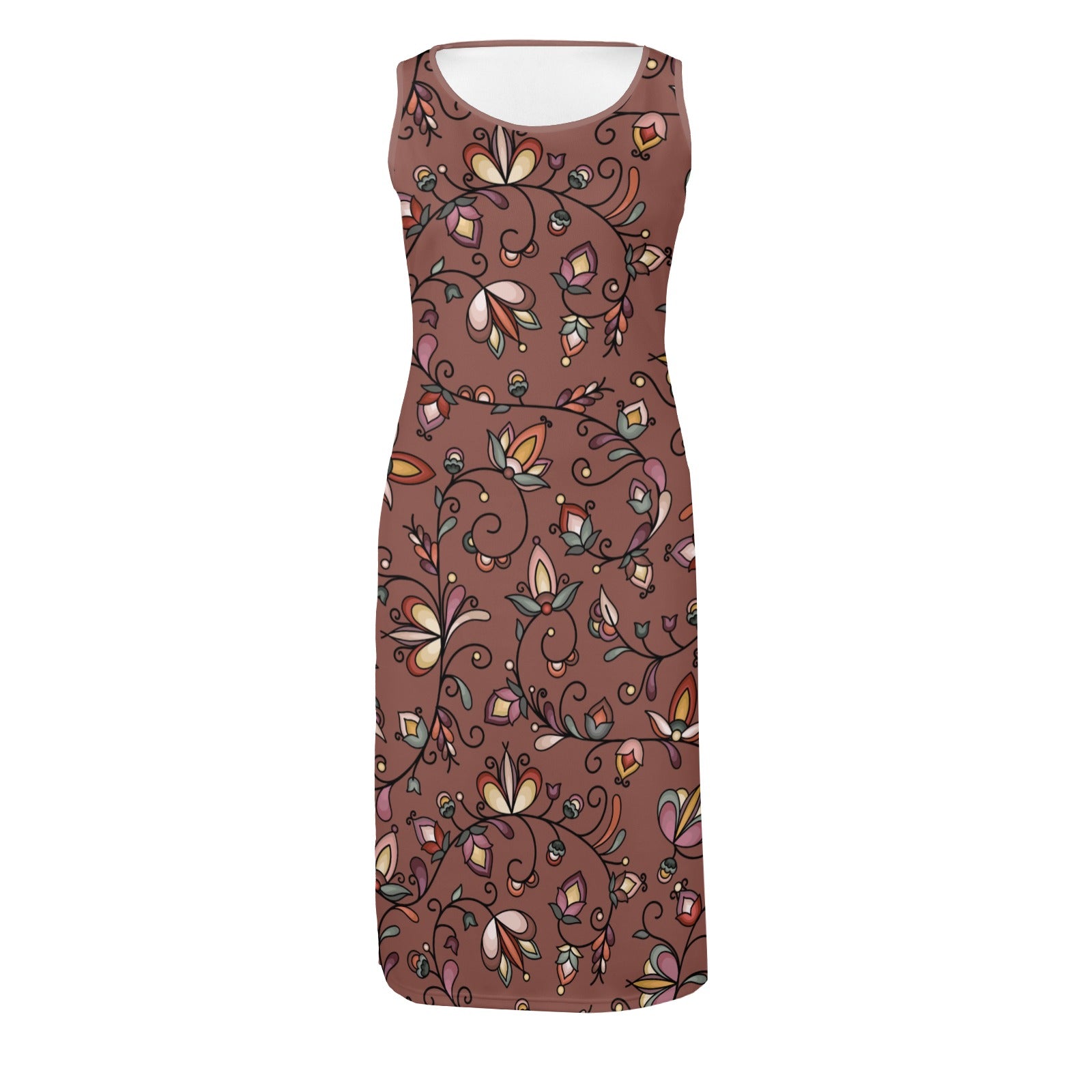 Burnt Sky Petals Brown Phaedra Sleeveless Open Fork Long Dress