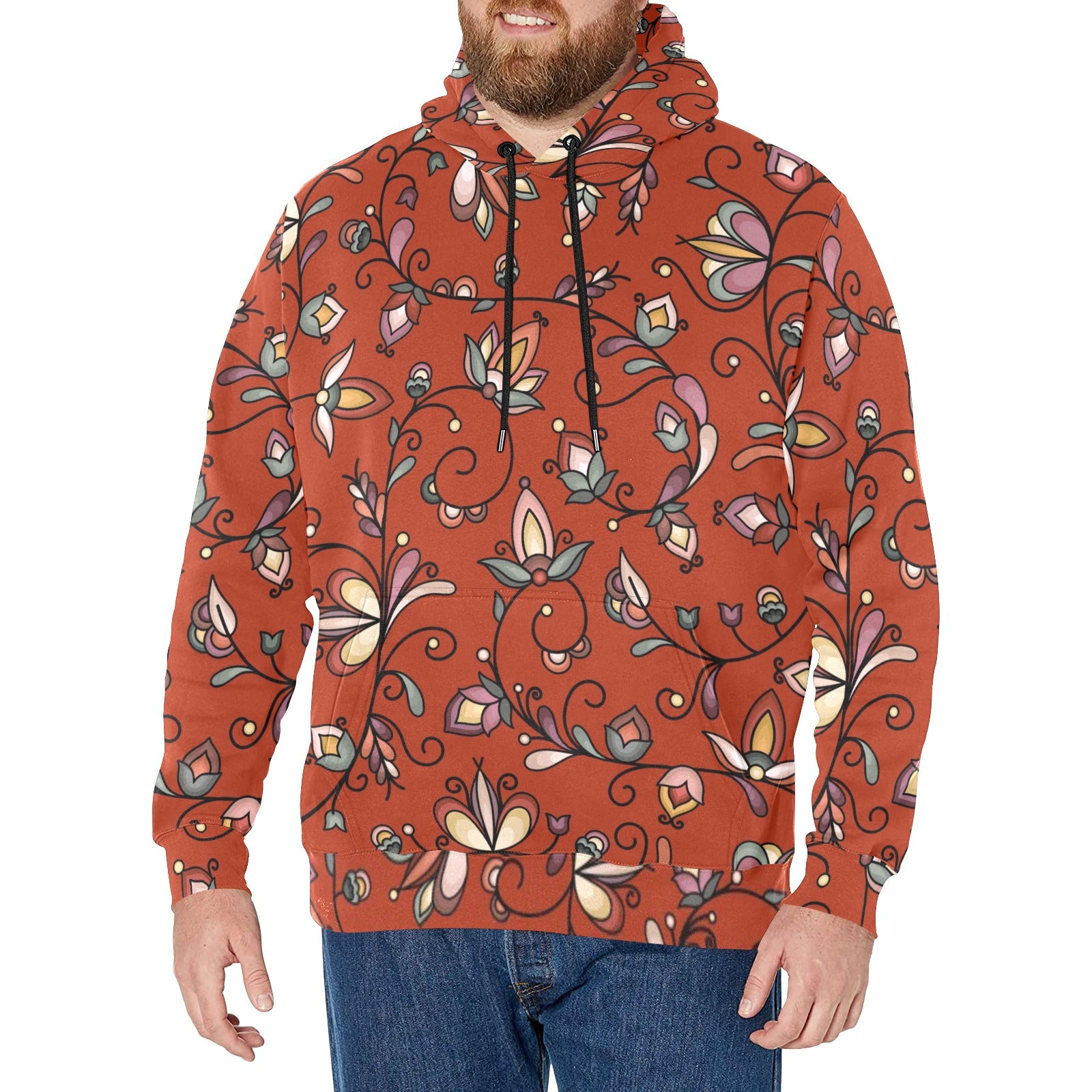 Burnt Sky Petals Red Men's Long Sleeve Fleece Hoodie