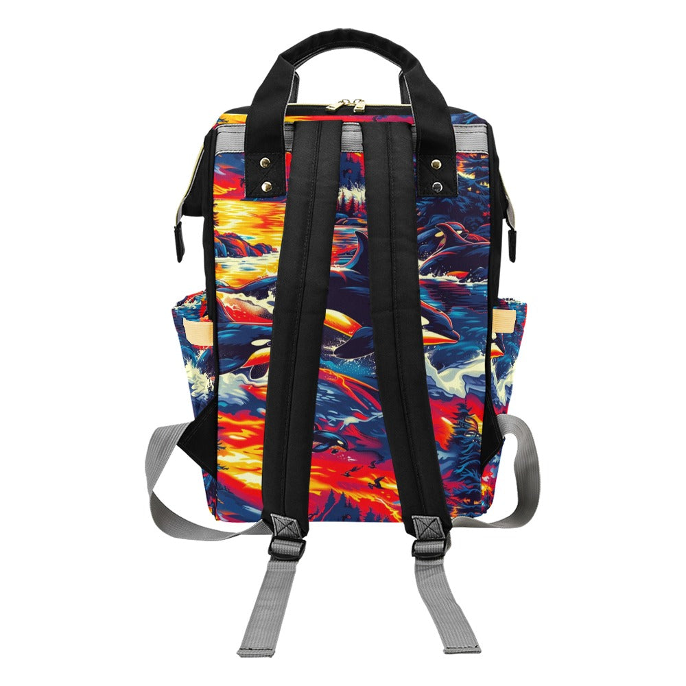 Killer Whales in the Bay Multi-Function Diaper Backpack/Diaper Bag