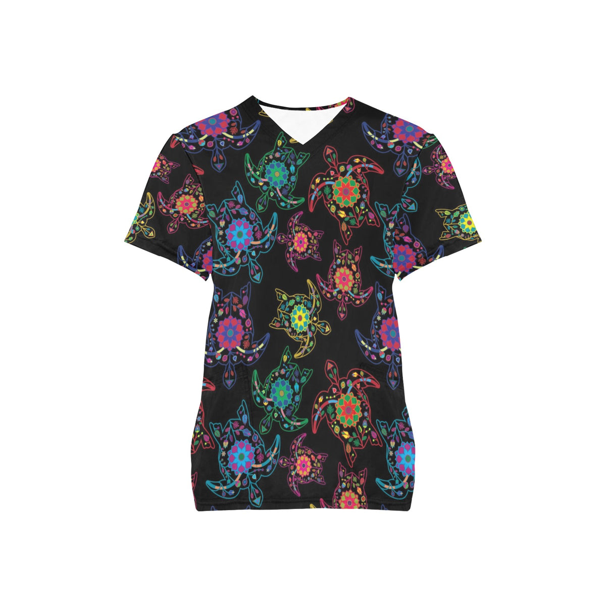 Neon Floral Turtle Scrub Top