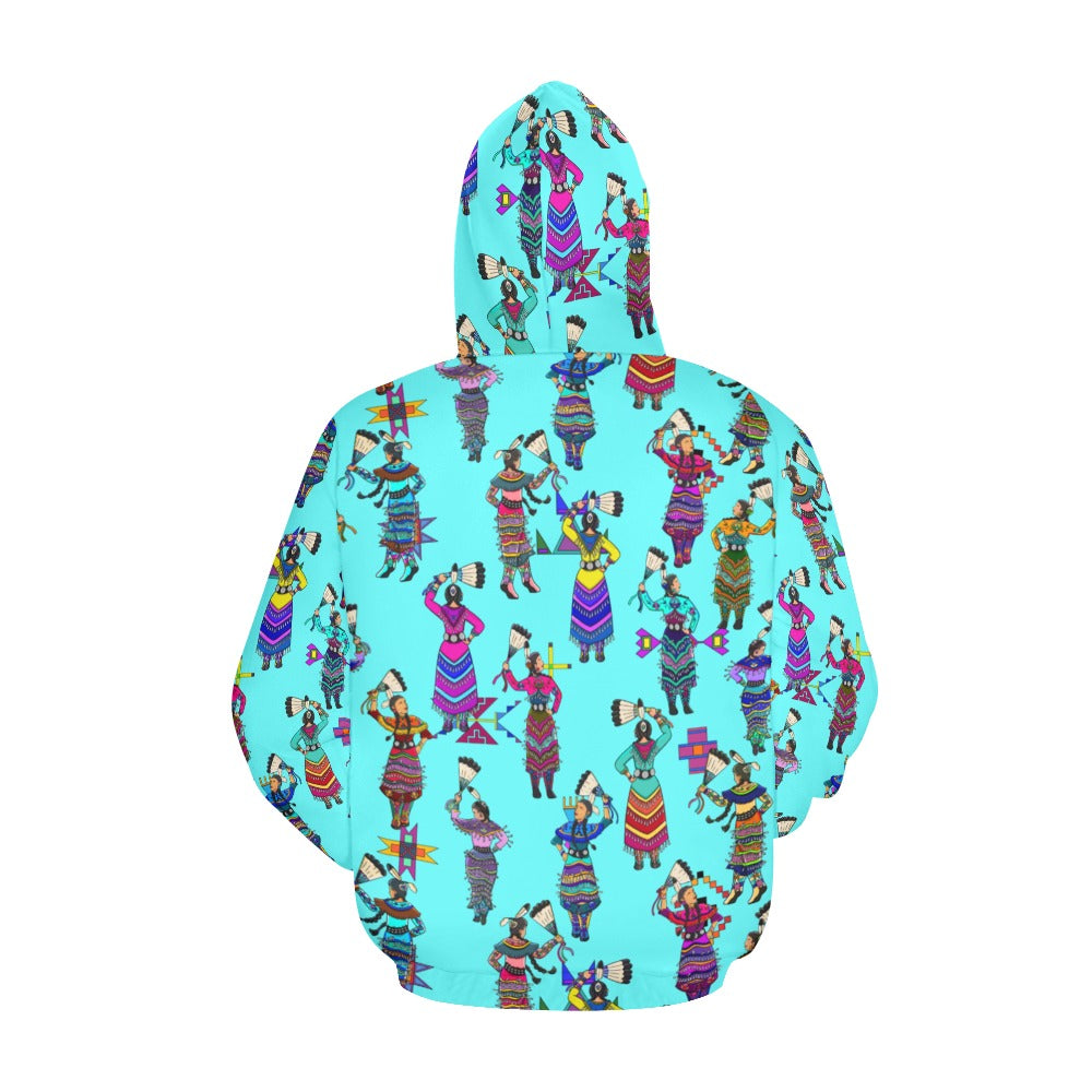 Women's Jingle Dancers Turquoise Hoodie for Women (USA Size)