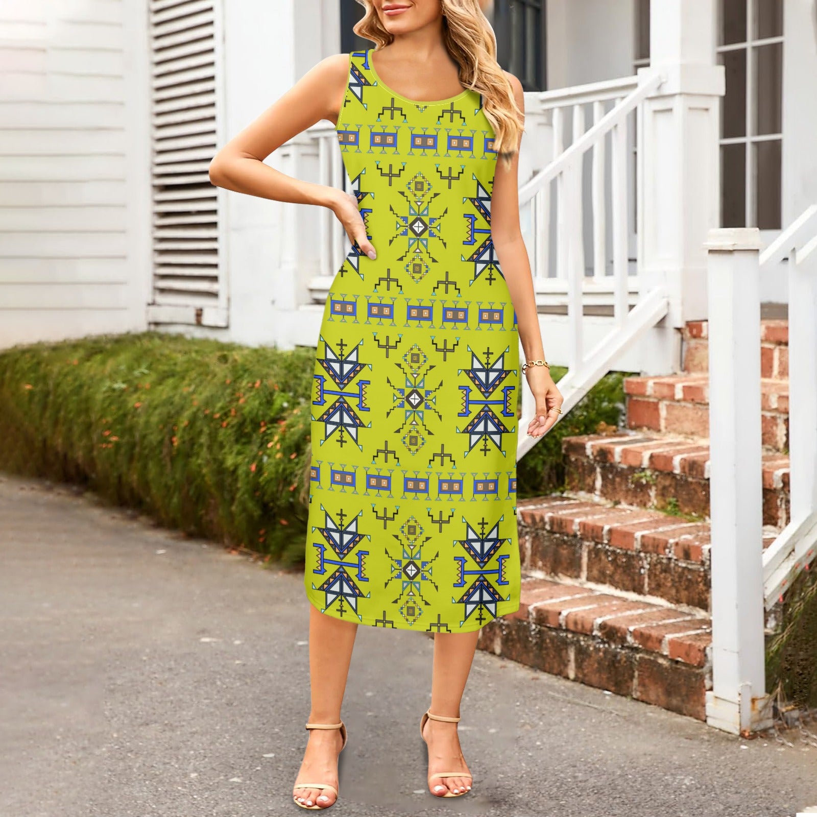 Eagle Strike Lime Phaedra Sleeveless Open Fork Long Dress