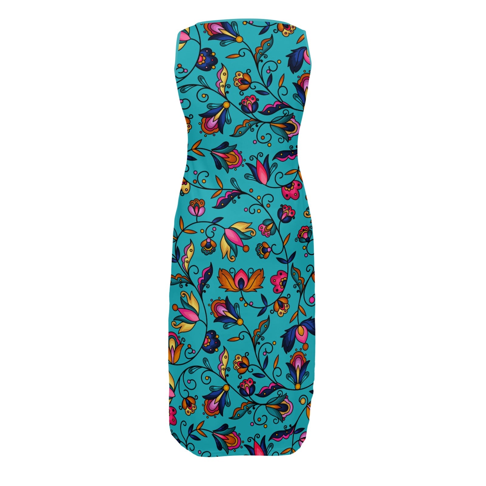 Copper Prairie Petals Turquoise Phaedra Sleeveless Open Fork Long Dress