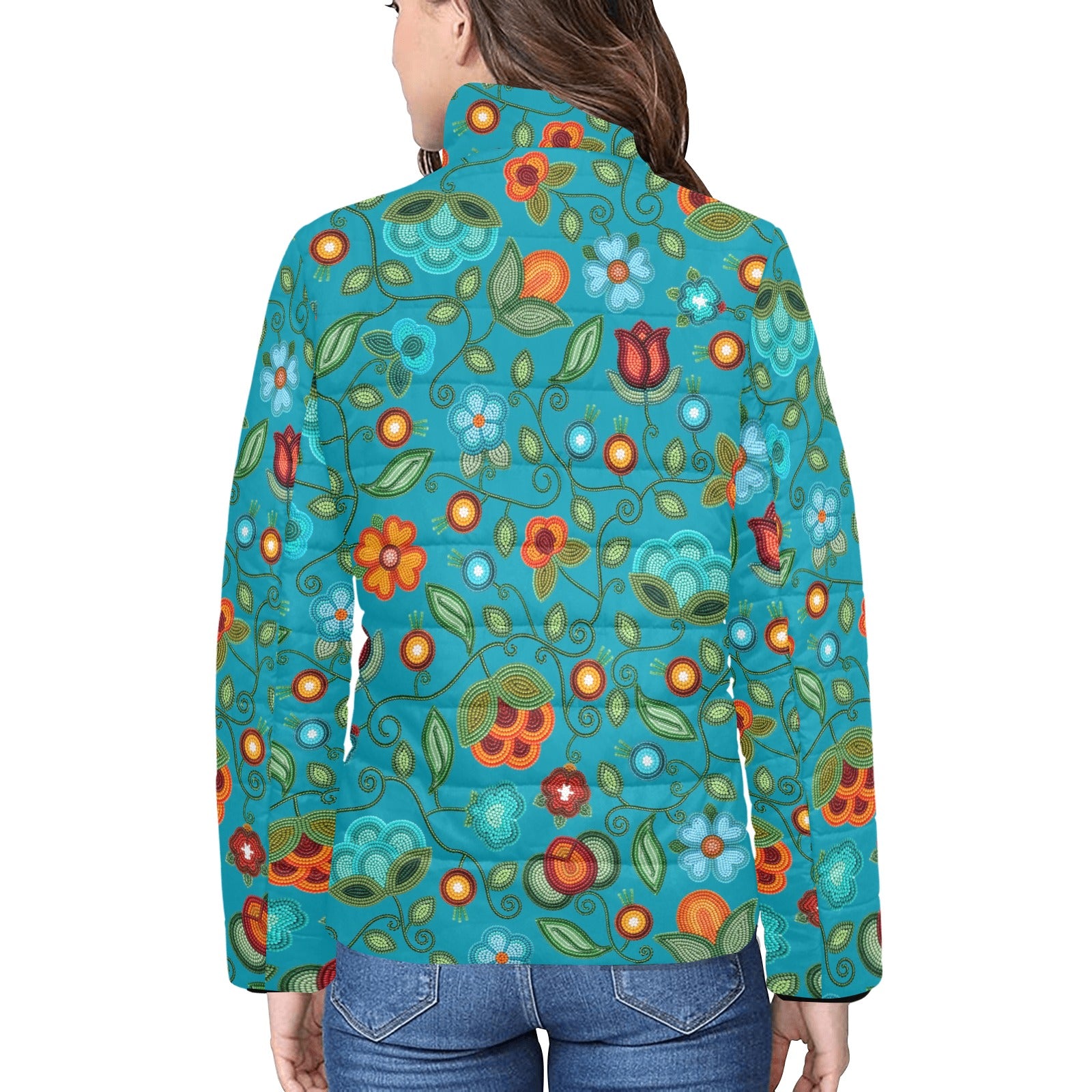 Prairie Fire Petals Ocean Women's Stand Collar Padded Jacket