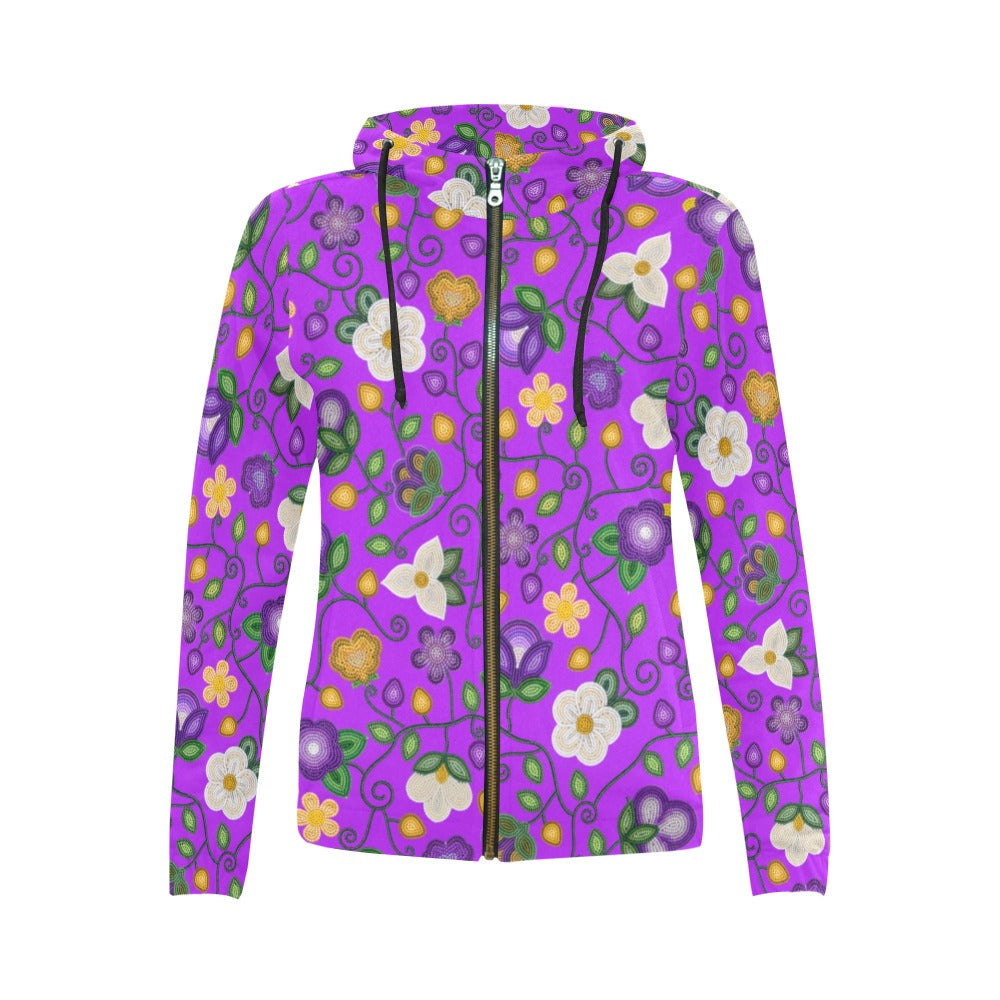 Midnight Moss Bloom Purple Full Zip Hoodie for Women