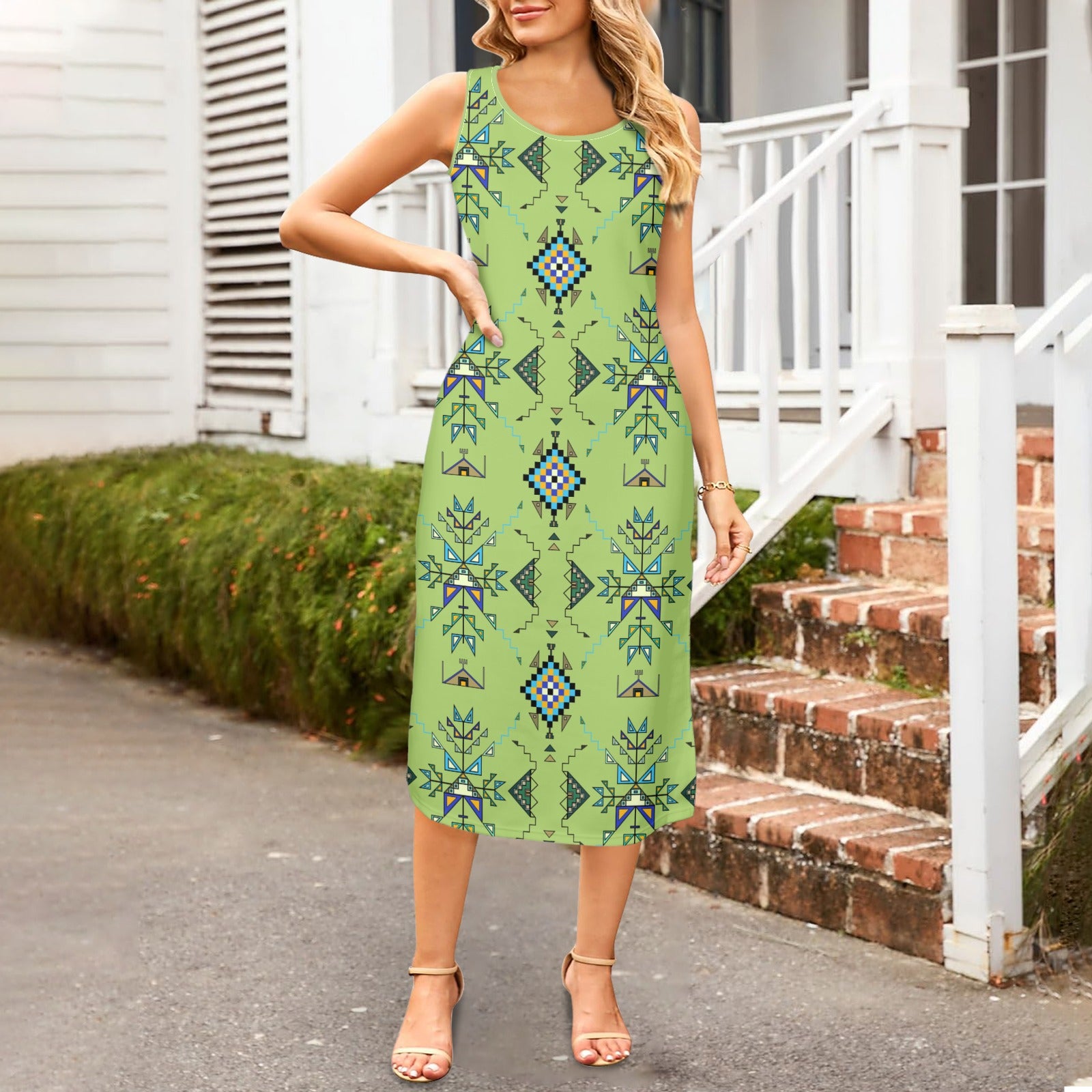 Bear Shield Green Phaedra Sleeveless Open Fork Long Dress