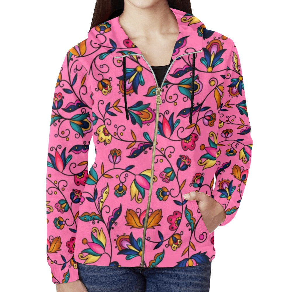 Copper Prairie Petals Pink Full Zip Hoodie for Women