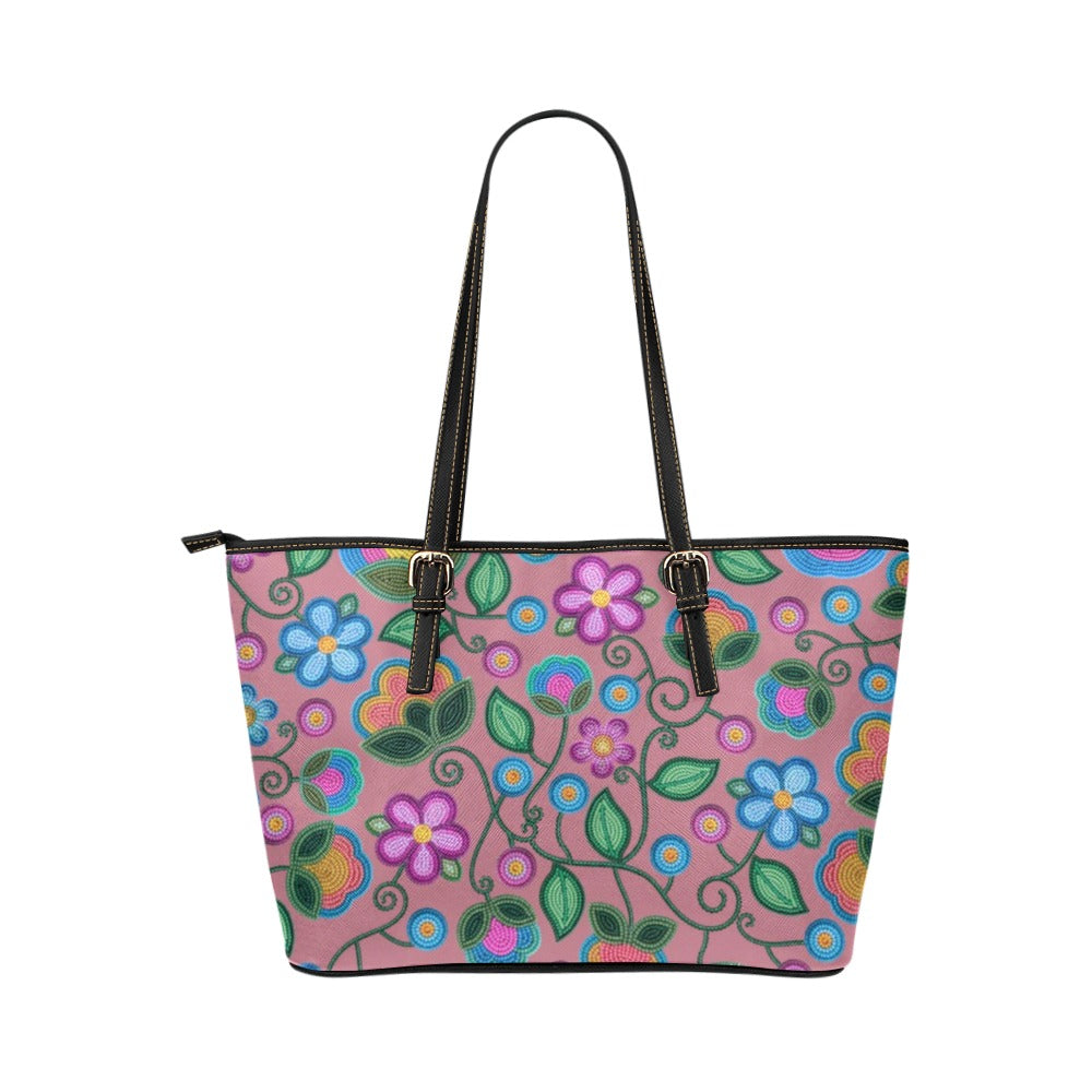 Turquoise Sunbeam Peach Leather Tote Bag/Large