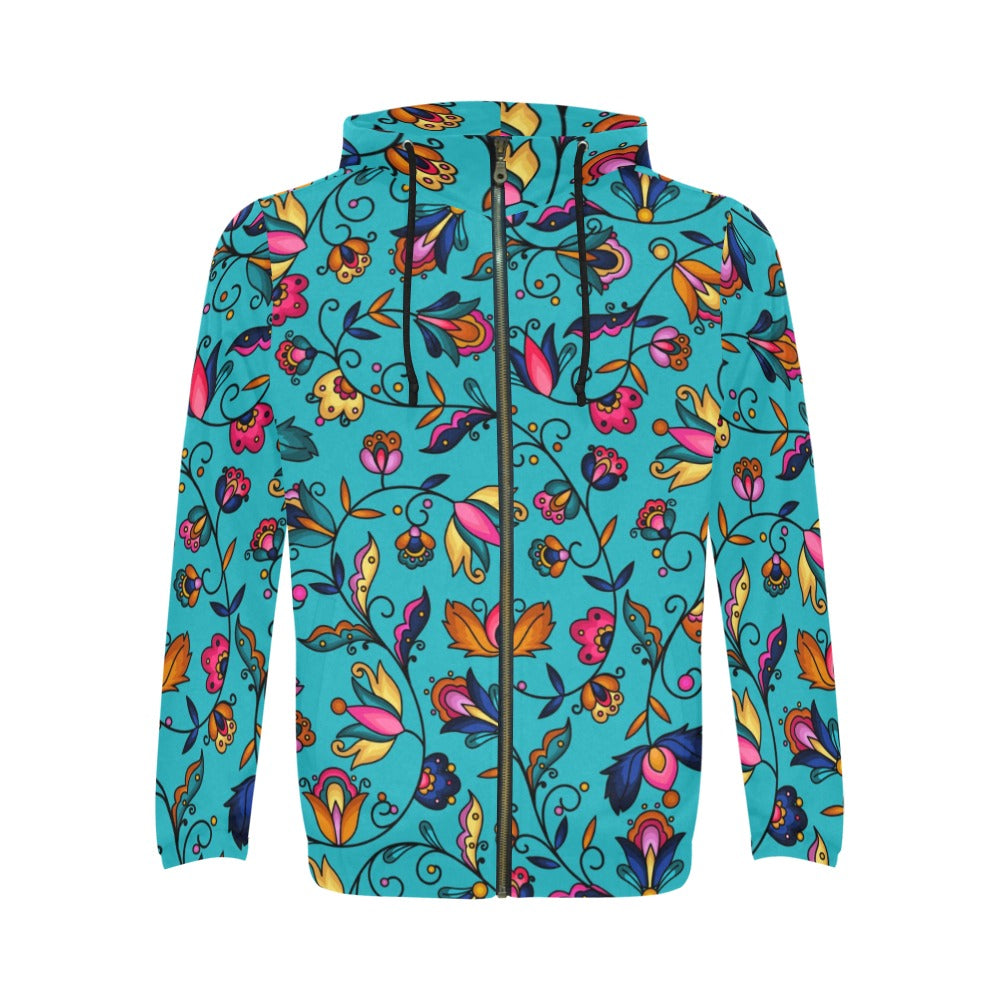 Copper Prairie Petals Turquoise Men's Zipper Hoodie