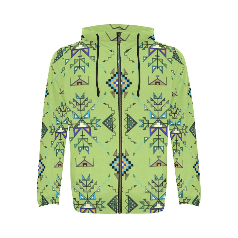 Bear Shield Green Men's Zipper Hoodie