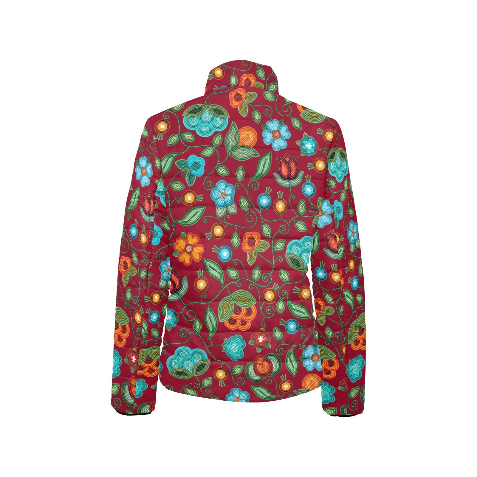 Prairie Fire Petals Red Women's Stand Collar Padded Jacket