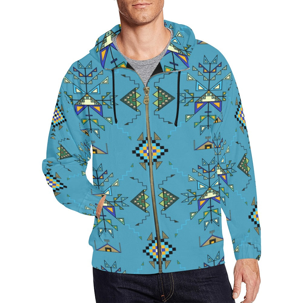Bear Shield Blue Men's Zipper Hoodie
