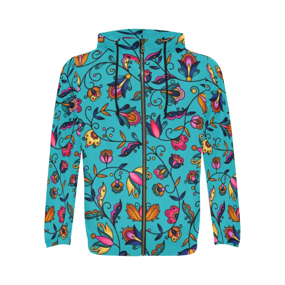 Copper Prairie Petals Turquoise Men's Zipper Hoodie