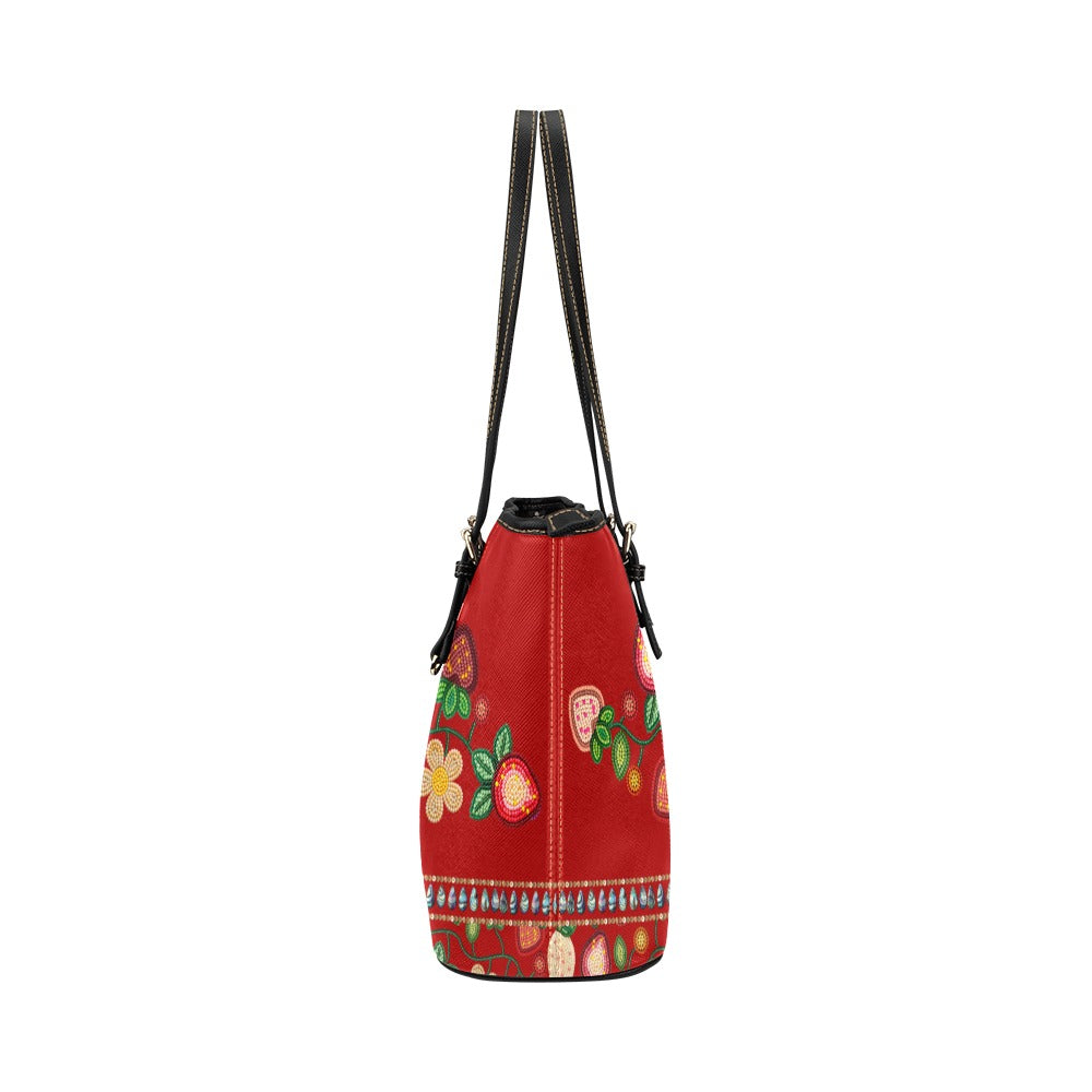 Berry Garden Red Leather Tote Bag/Large