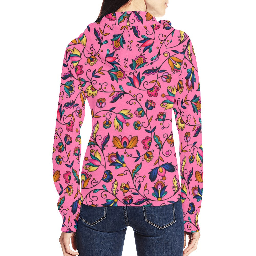 Copper Prairie Petals Pink Full Zip Hoodie for Women